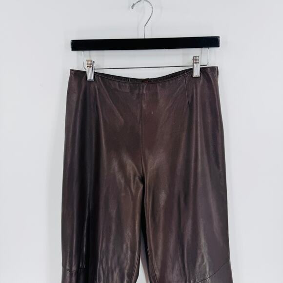Vintage Danier Brown Leather Flare Pants Side Zip High Waist Y2k Chic Size 10 - Picture 5 of 11